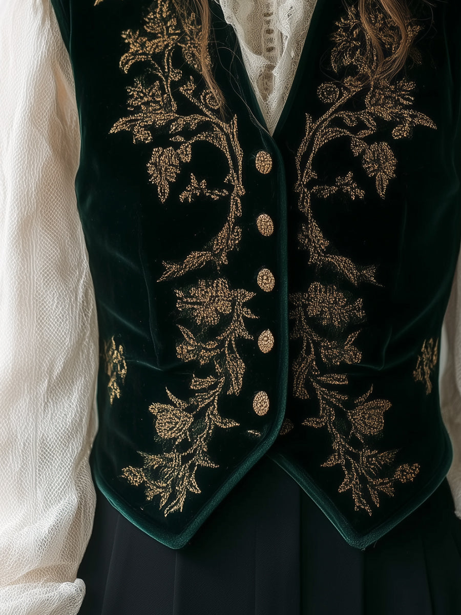 Quietly Luxurious Embroidered Polyester Velvet Vest