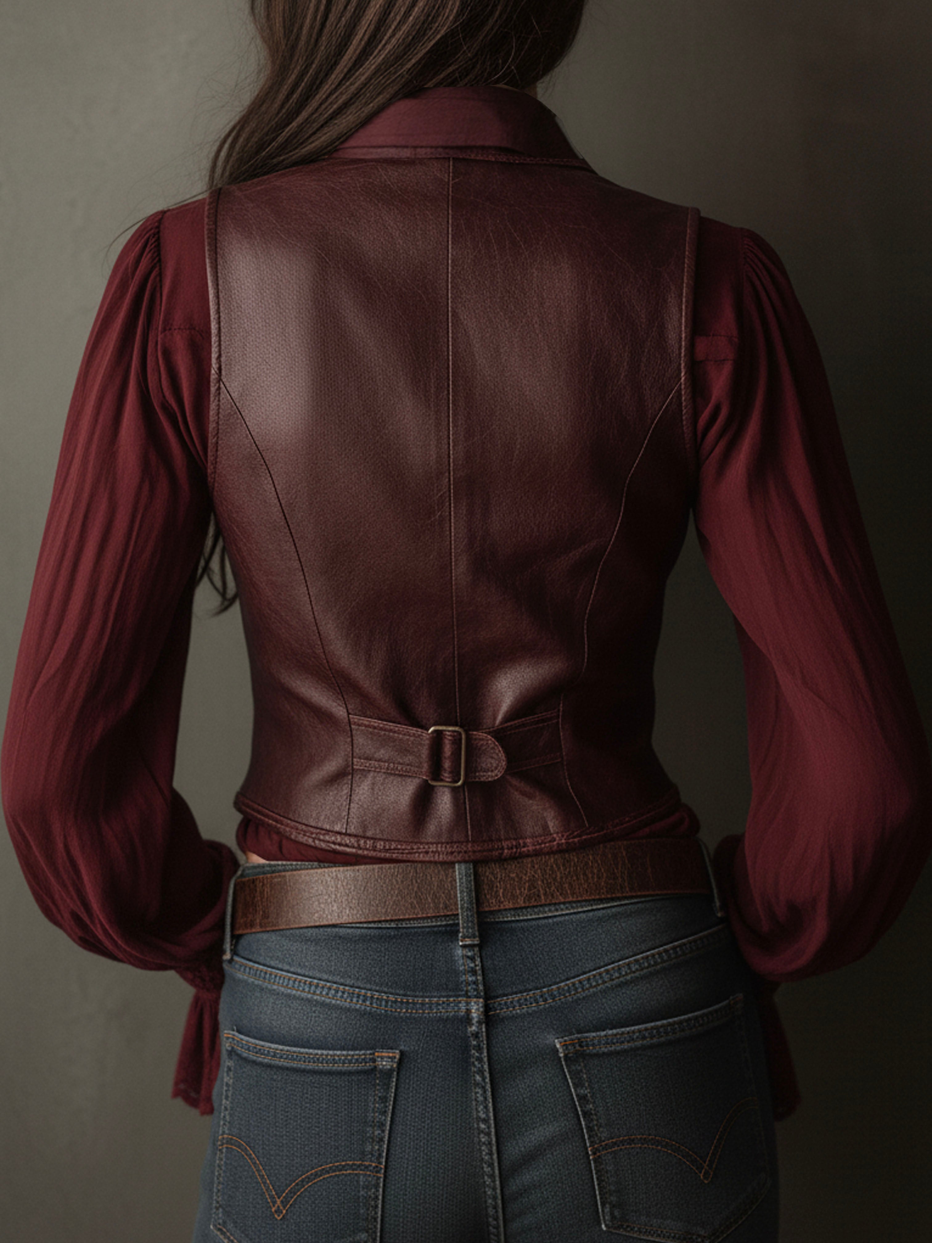 Vintage Burgundy Eco Leather Corset Vest