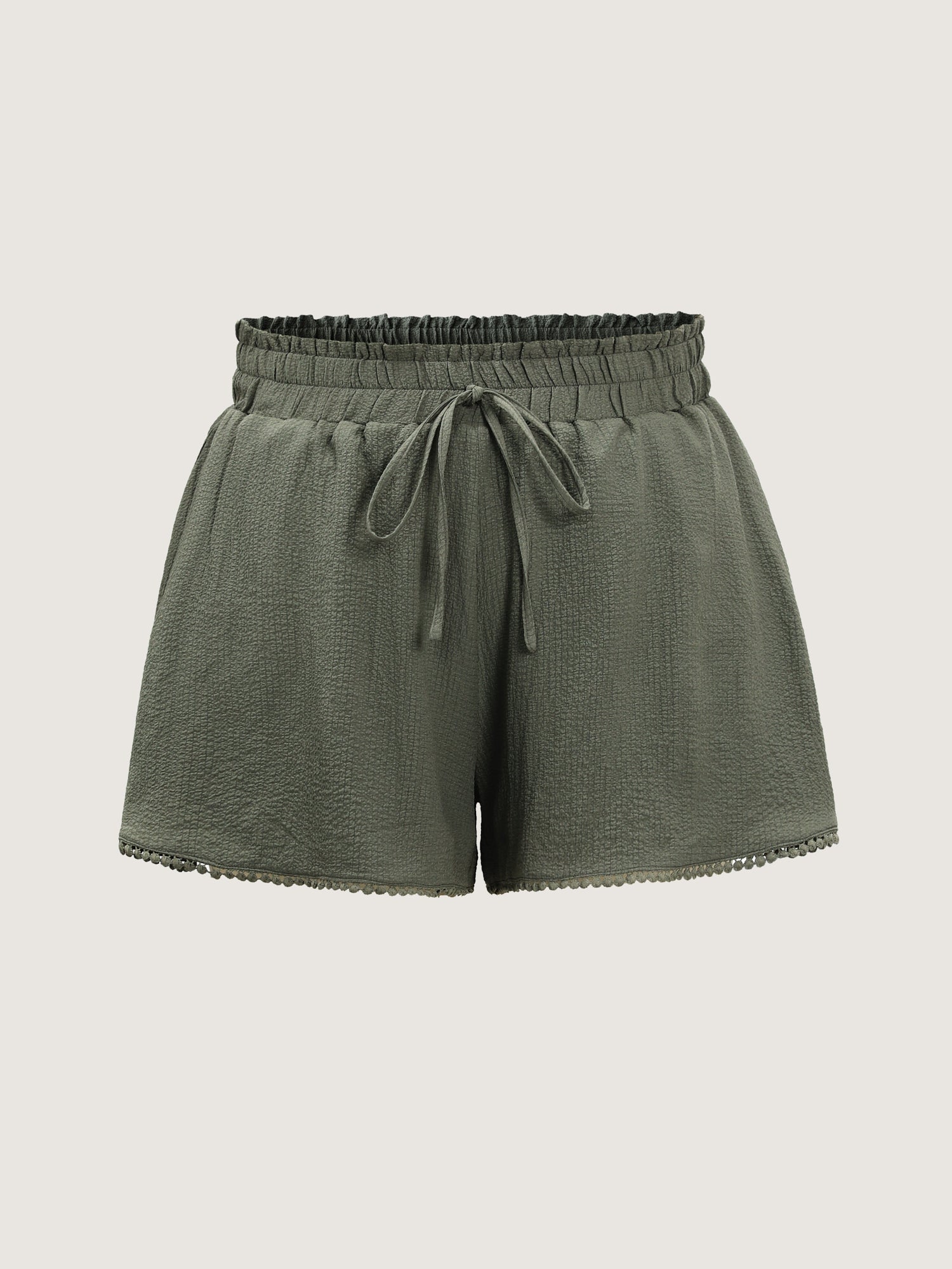 Wide Waistband Flared Lace Trim Shorts
