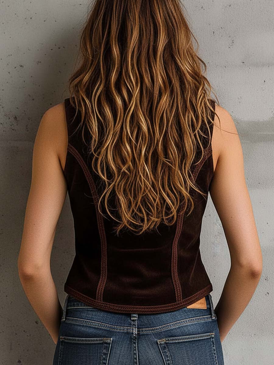 Vintage Faux Suede Vest With Decorative Buttons