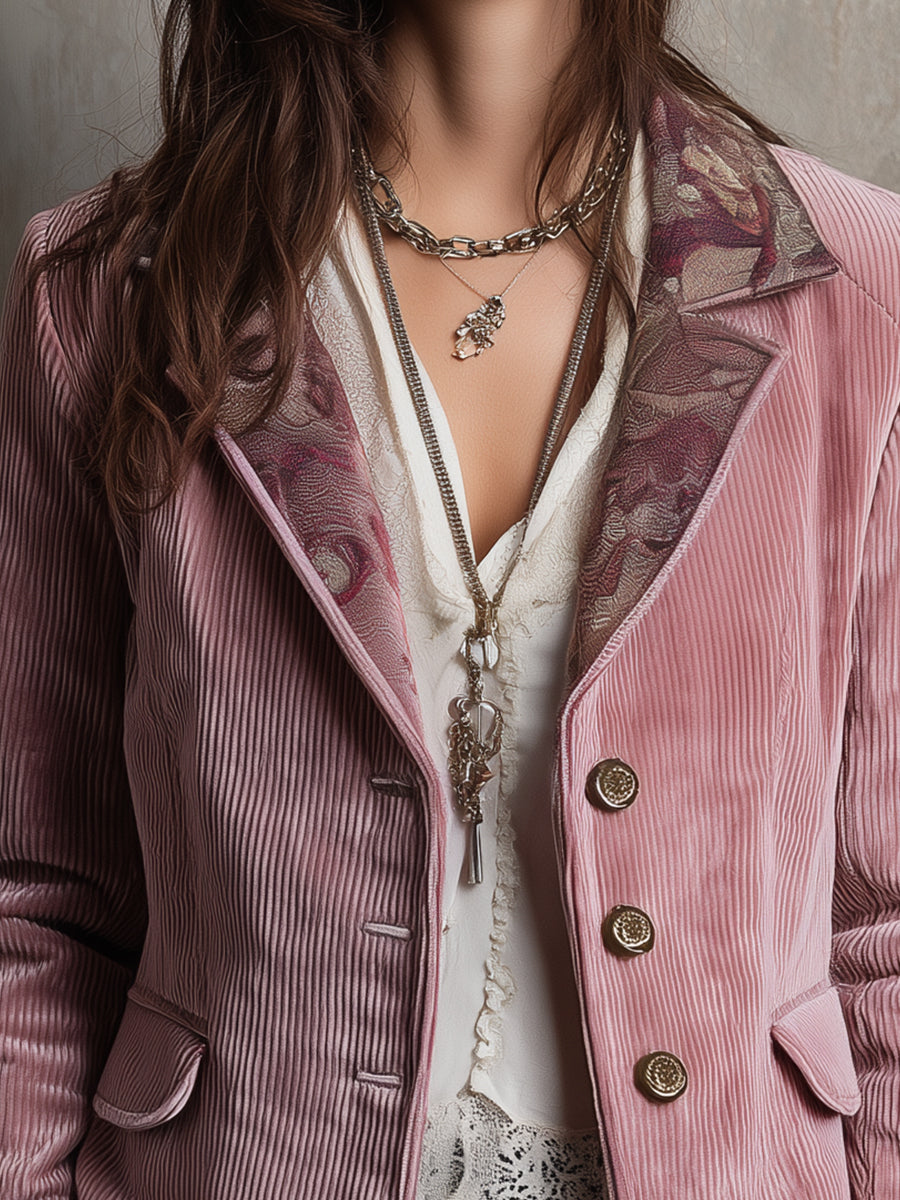 Quiet Luxury Corduroy Printed Lapel Blazer