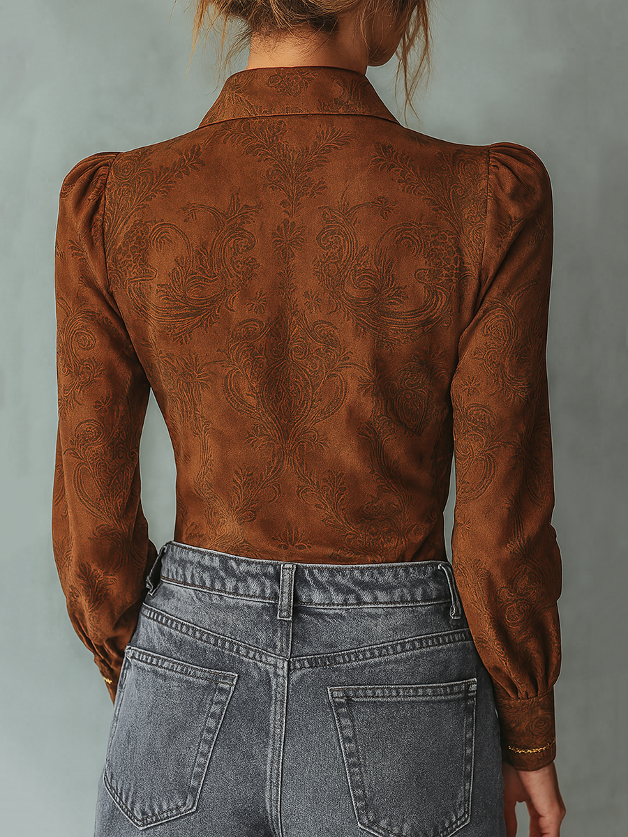 Retro Paisley Eco-friendly Suede Long-sleeved Blouse