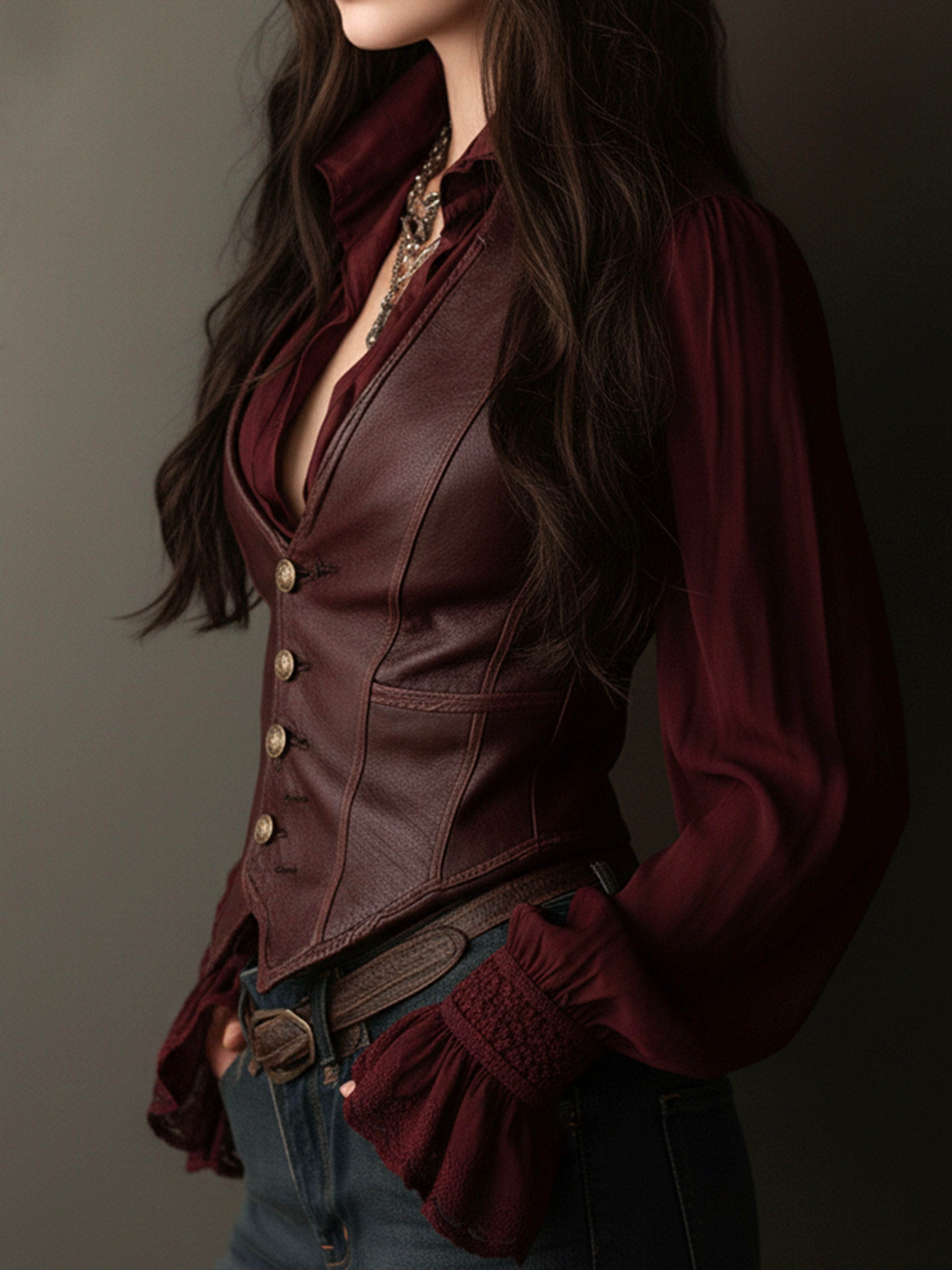 Vintage Burgundy Eco Leather Corset Vest