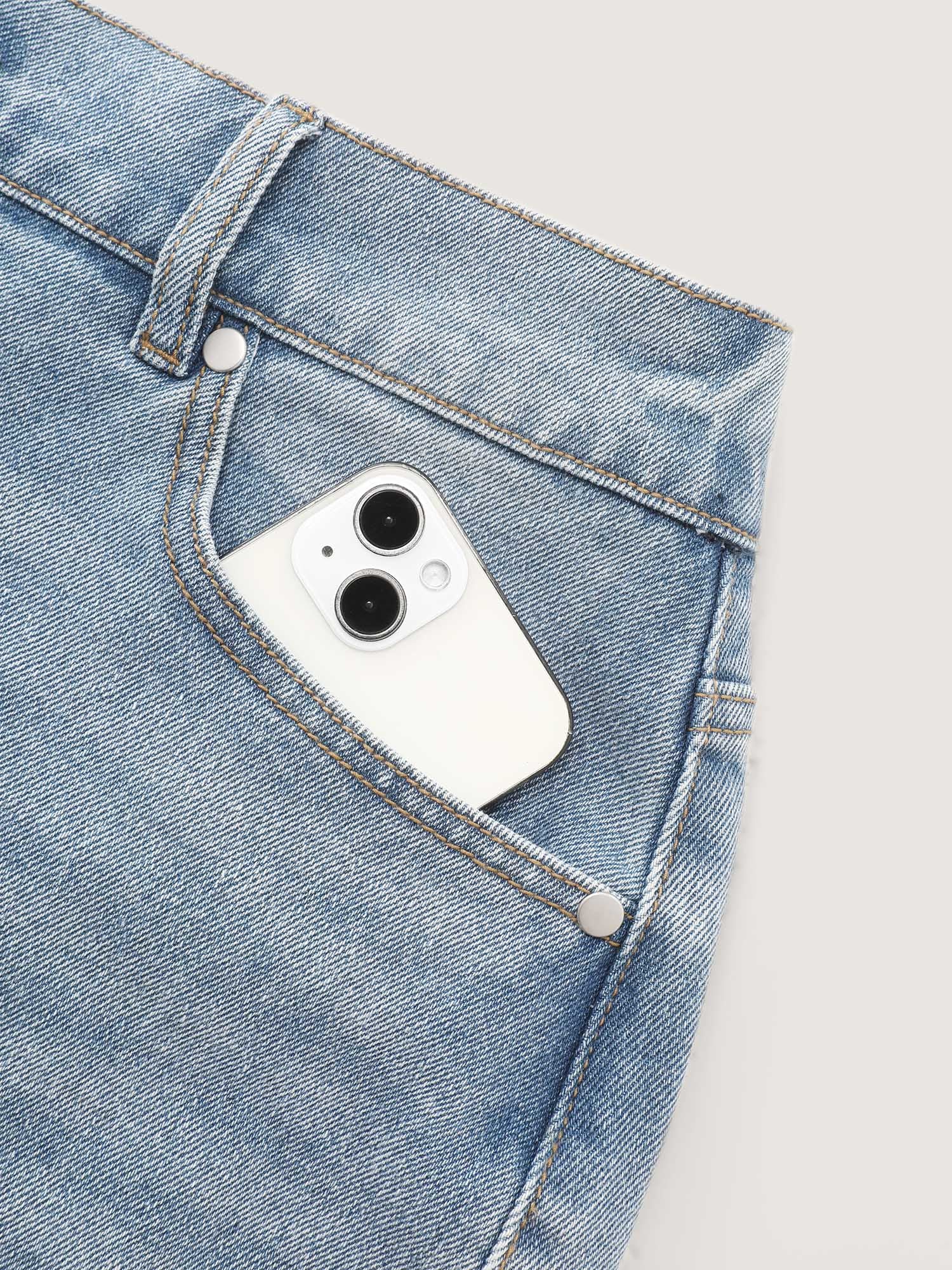 Stretchy Waist Faded Bermuda Denim Shorts