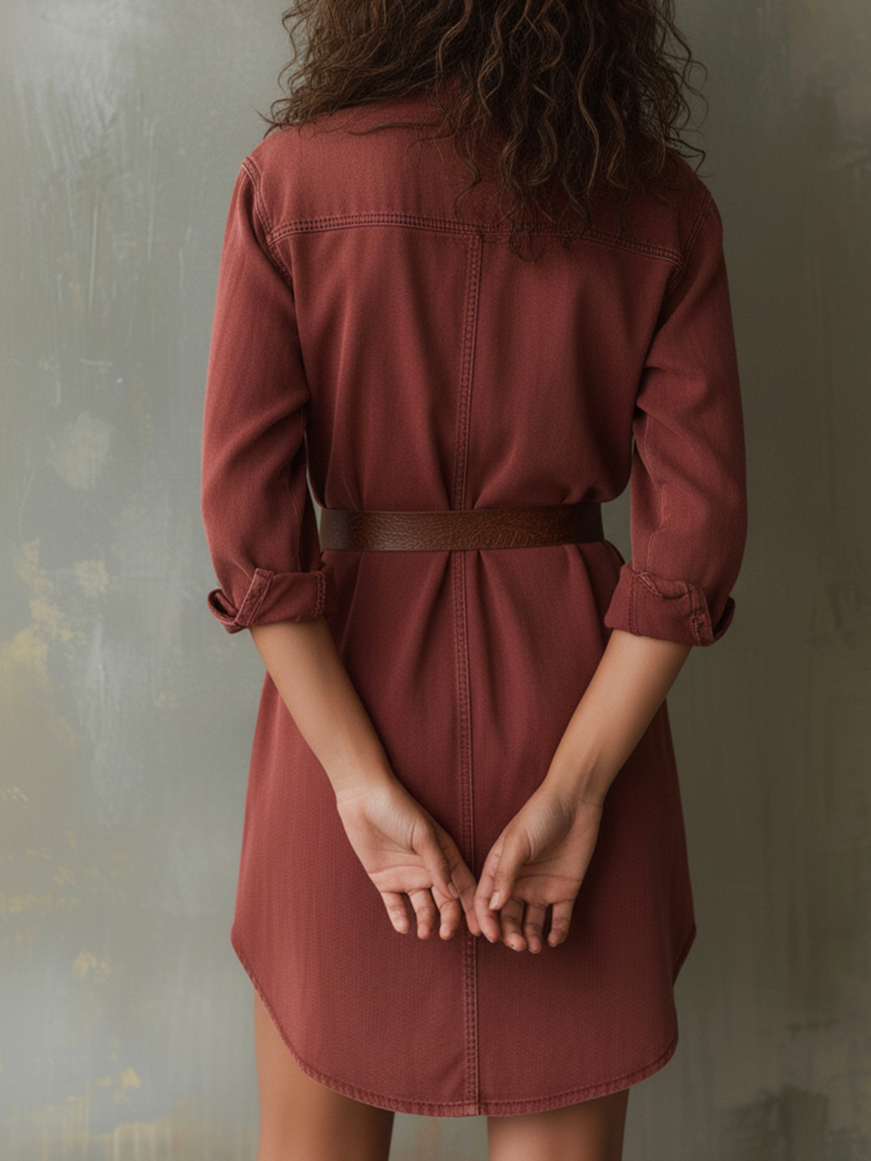 Vintage Burgundy Washed Denim Shirt Dress