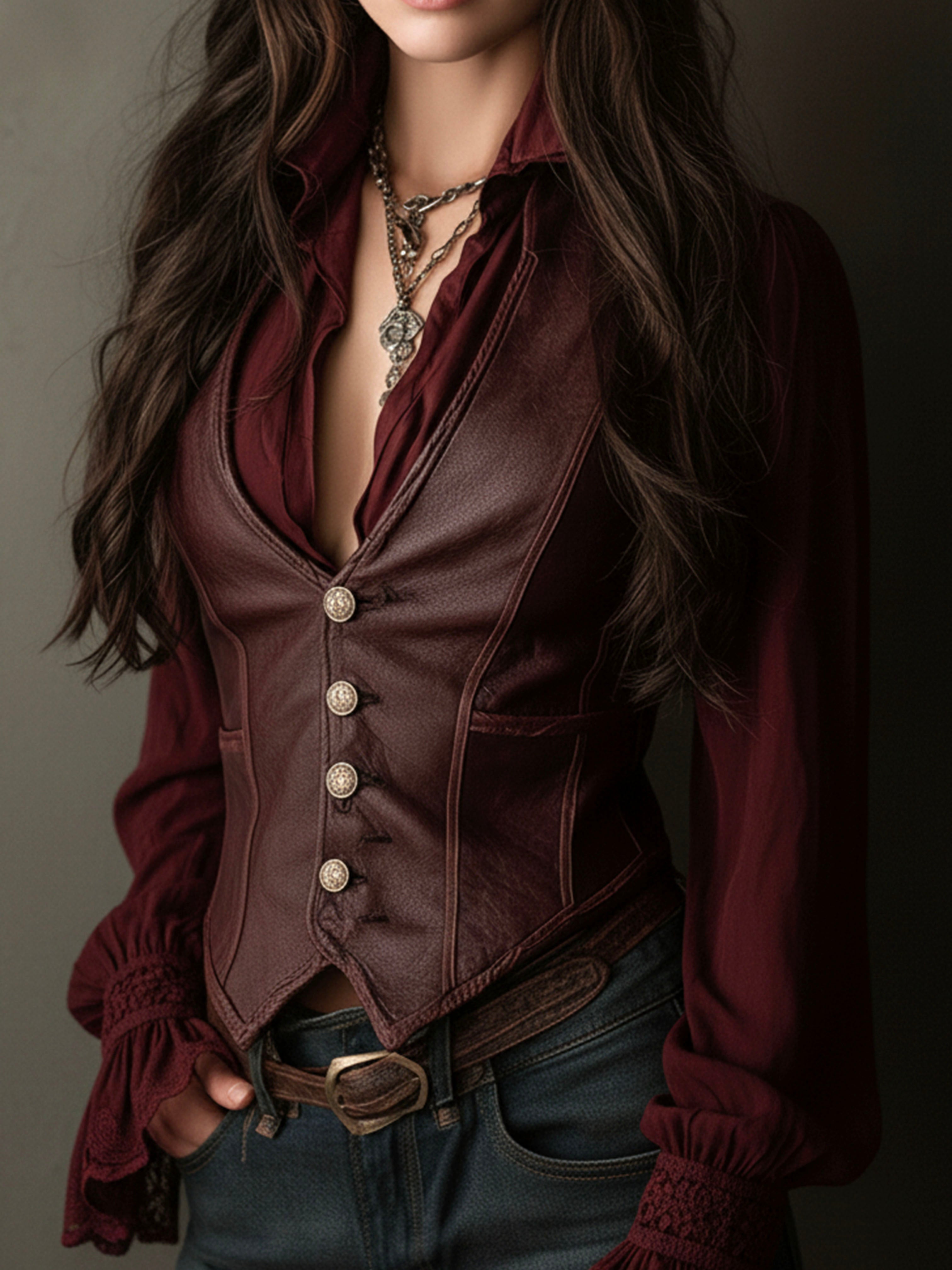 Vintage Burgundy Eco Leather Corset Vest