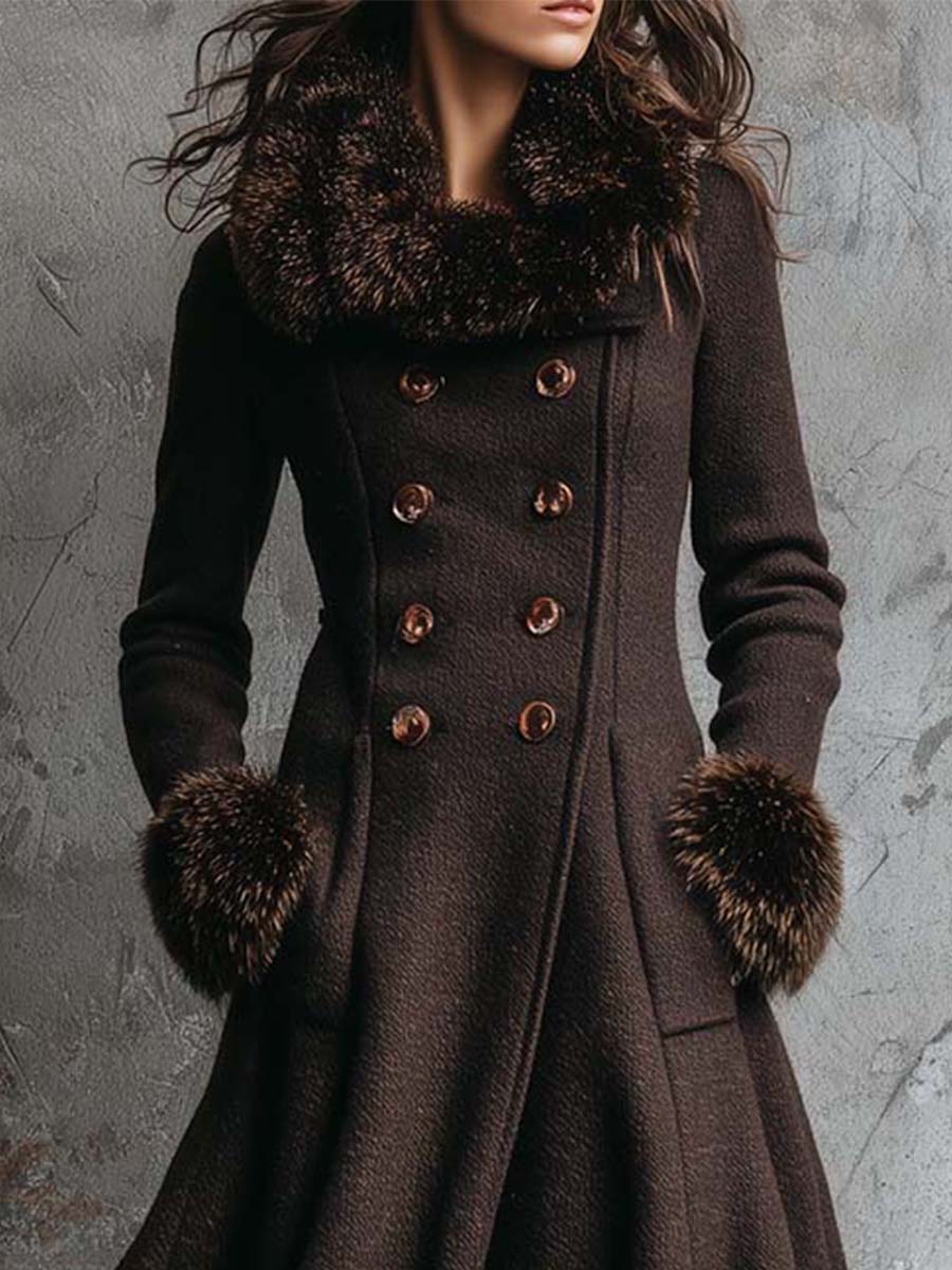 Knitted Maxi Coat With Detachable Faux Fur Collar