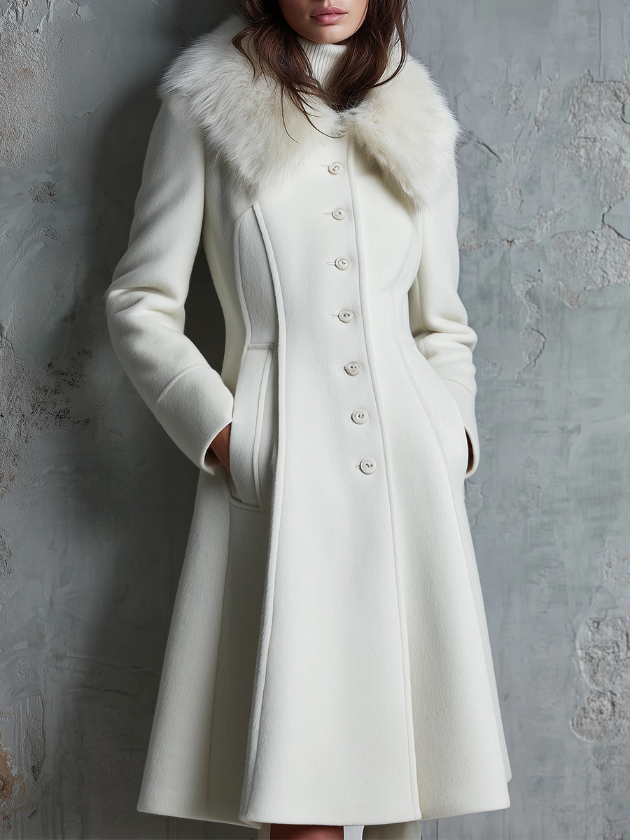 Quiet Luxury Detachable Faux Fur Collar Wool Coat