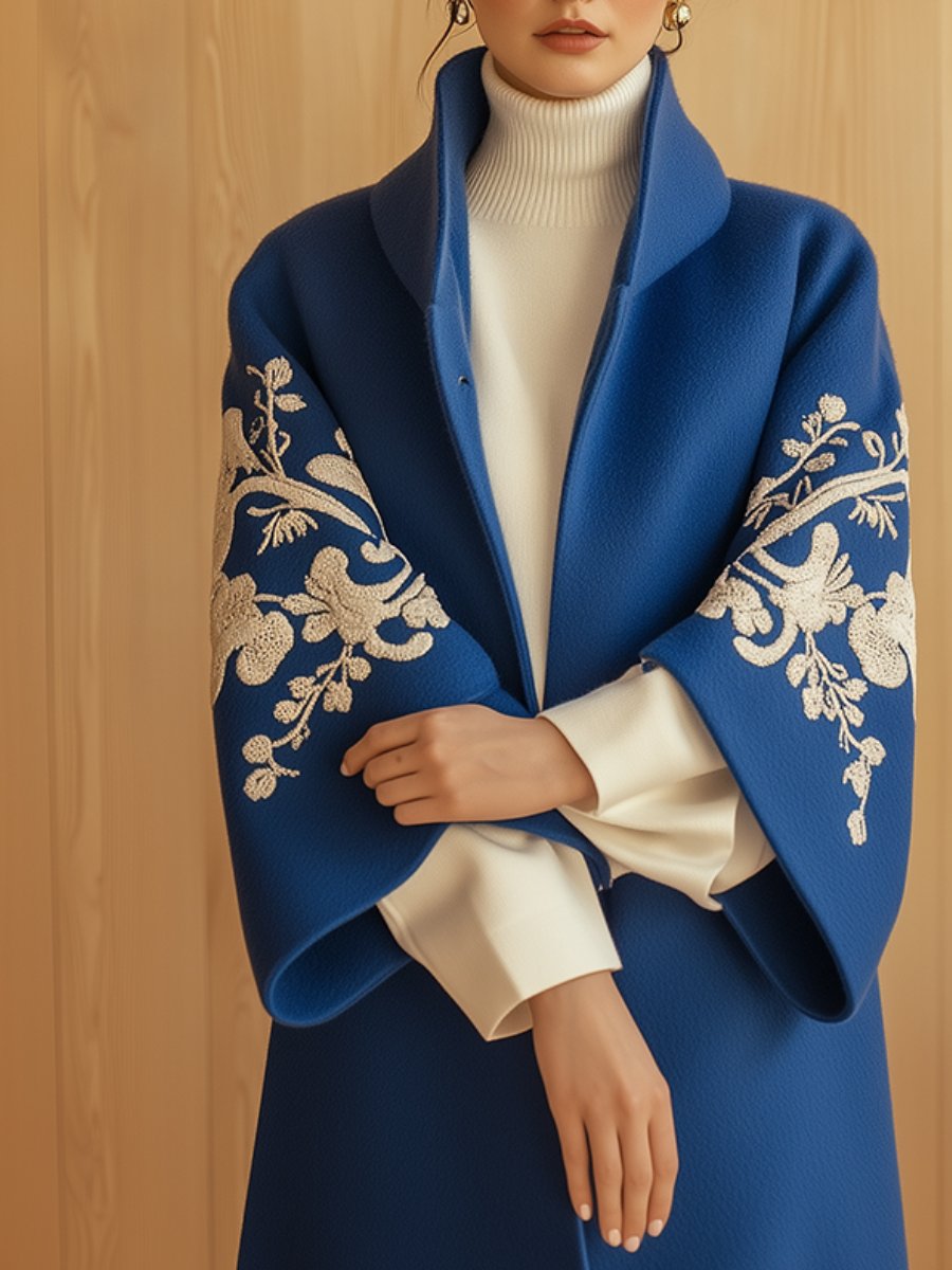 (clearance)Chic Handmade Floral Embroidery Wool Coat