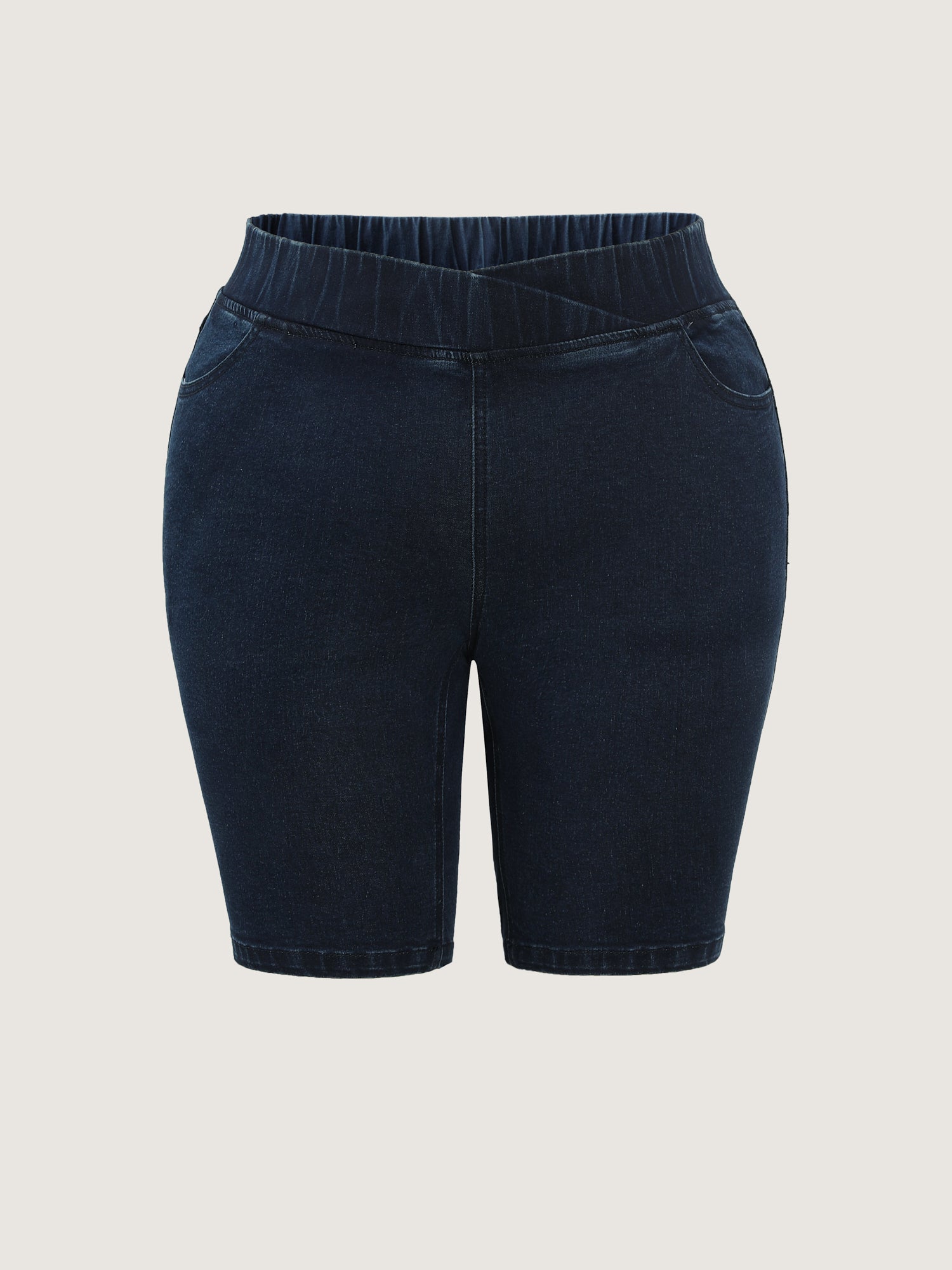 Elastic Back Waistband Skinny-Fit Denim Shorts