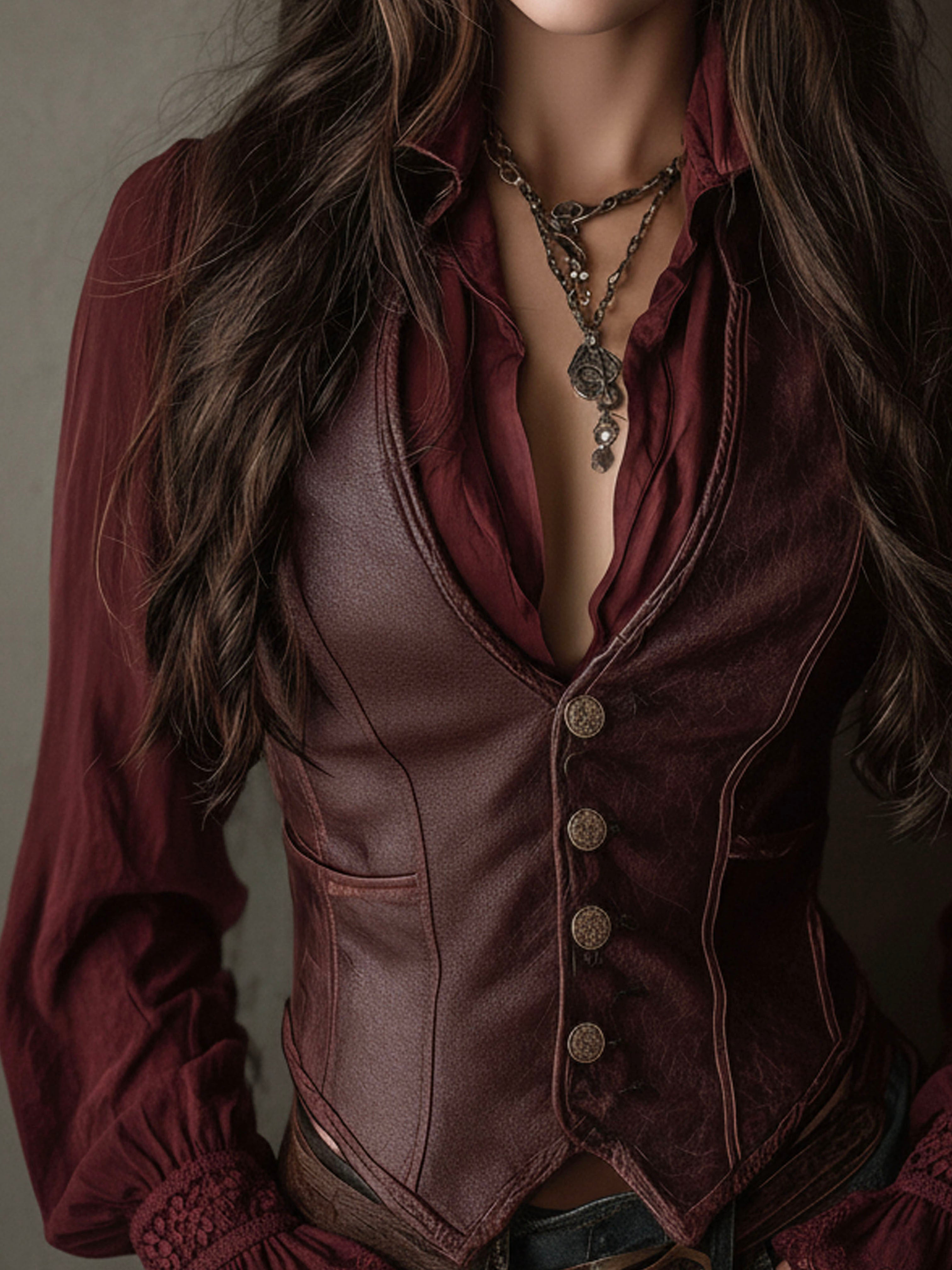 Vintage Burgundy Eco Leather Corset Vest