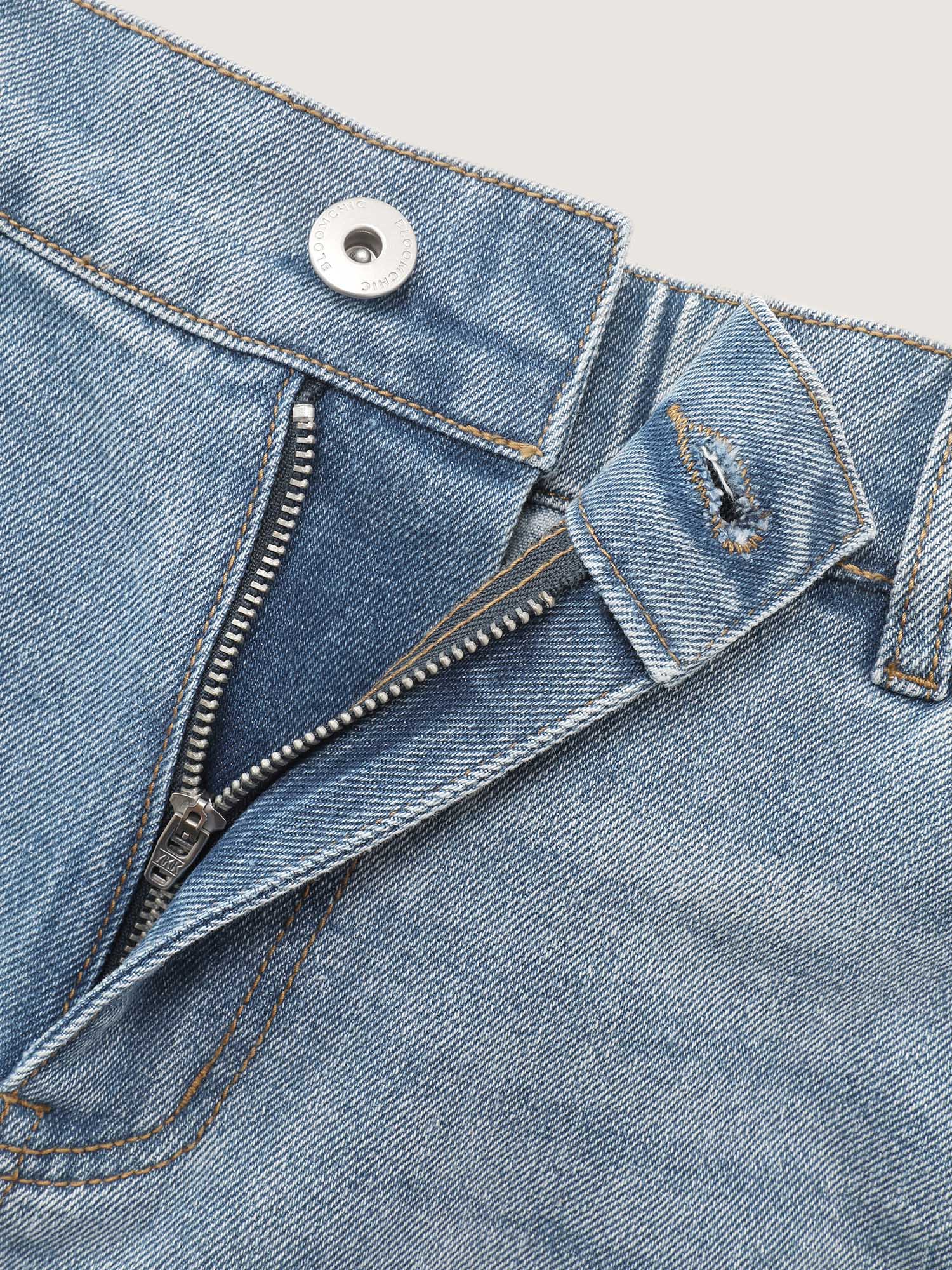 Stretchy Waist Faded Bermuda Denim Shorts