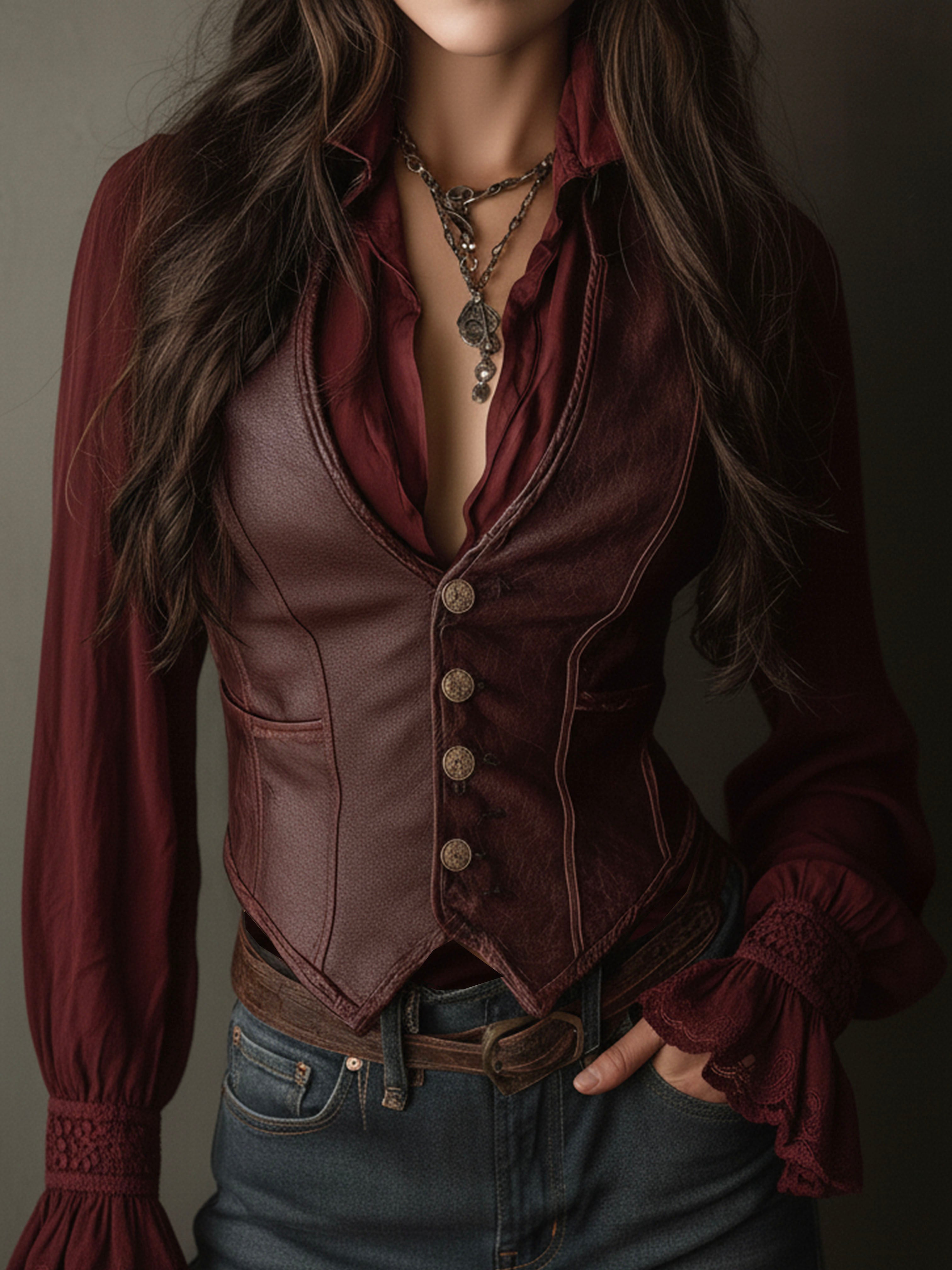 Vintage Burgundy Eco Leather Corset Vest