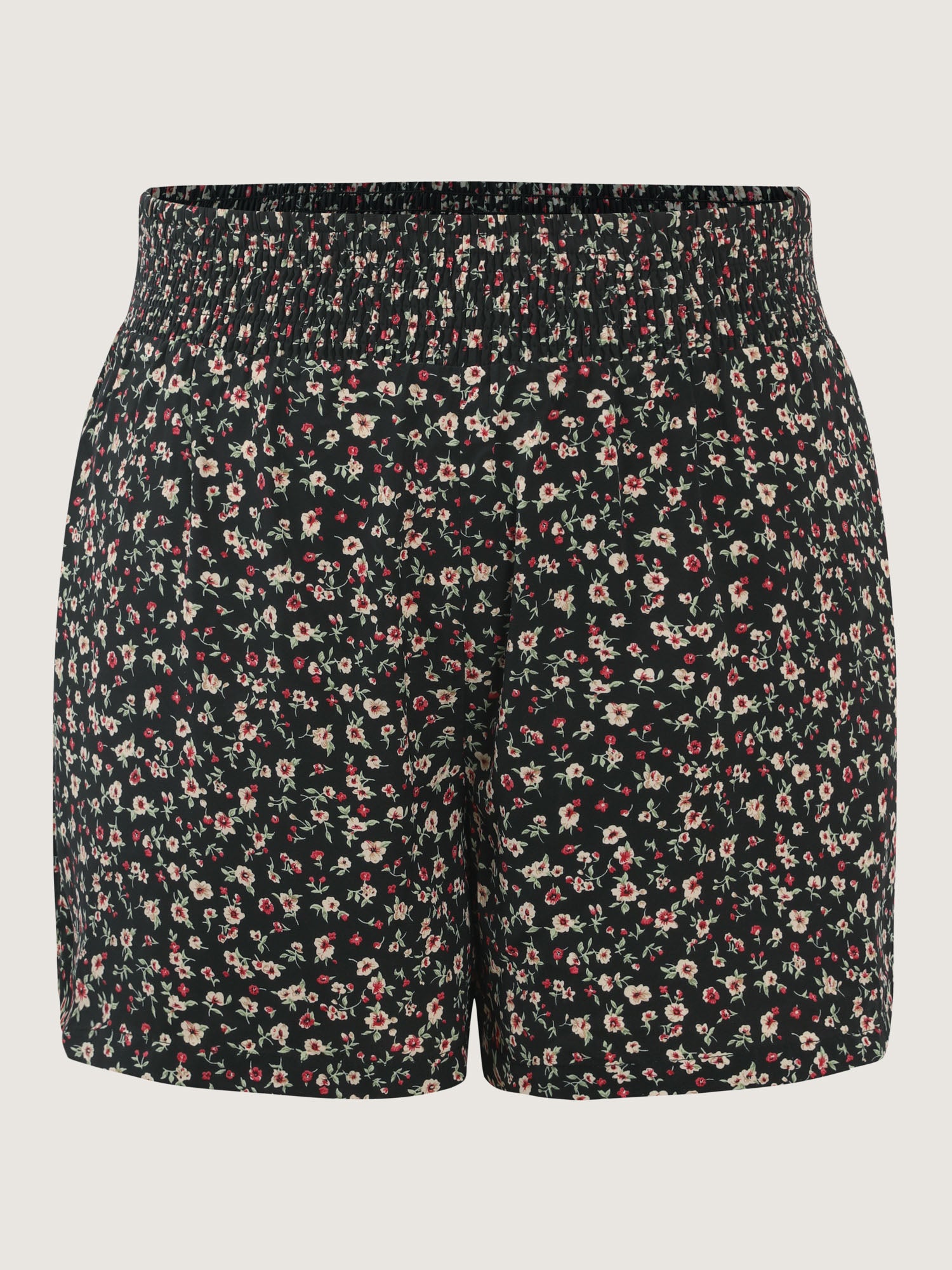 Micro Floral Print Shirred Waist Shorts