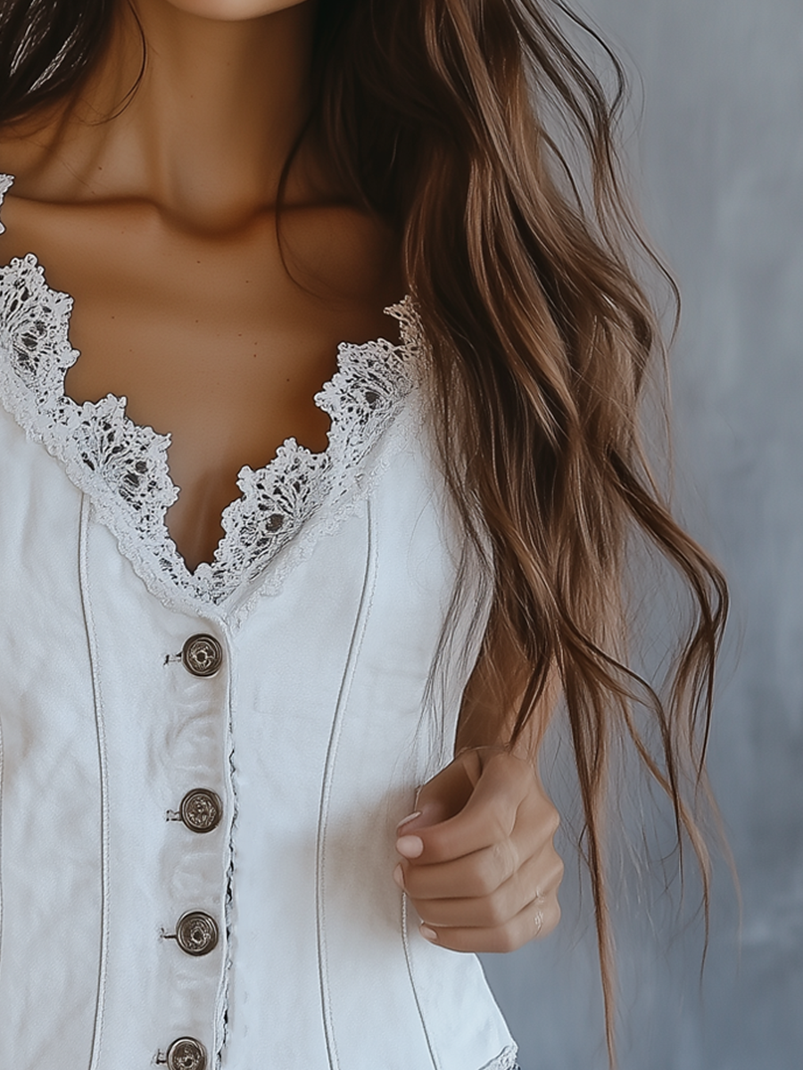 Vintage Lace Collar Sleeveless Vest