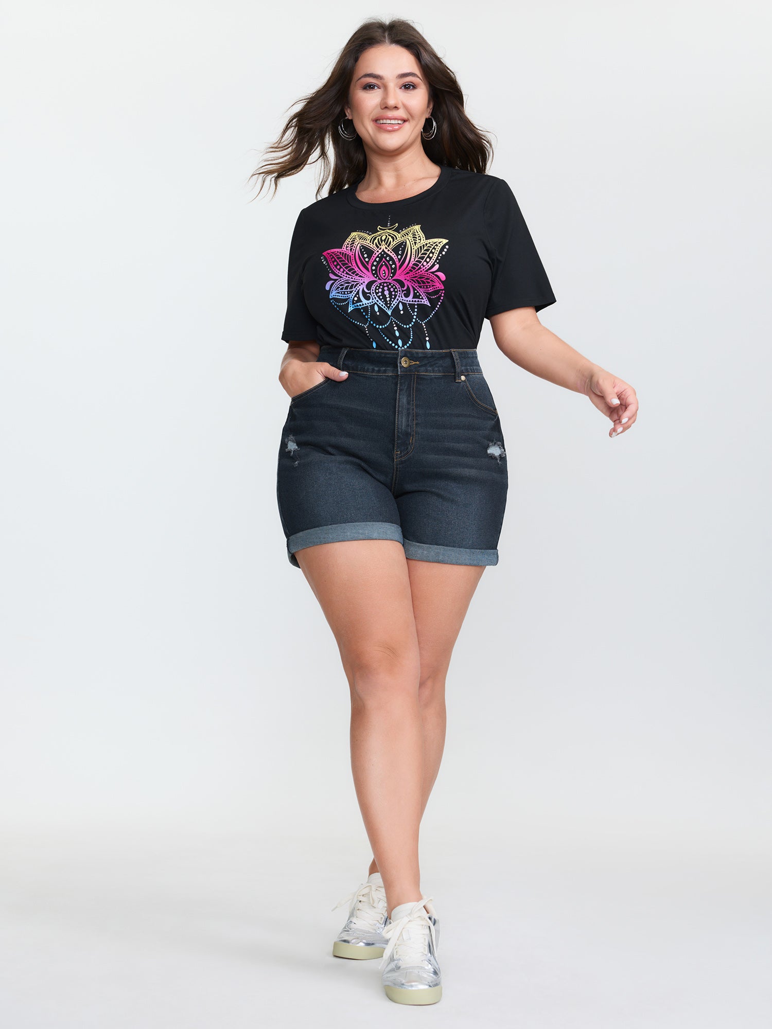 Embroidered Straight-Leg Denim Shorts